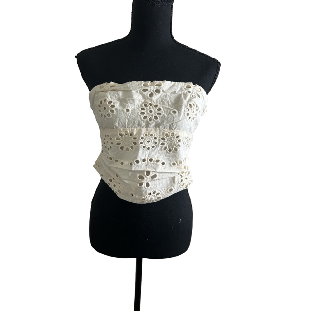 Chaser Cream Eyelet Strapless Bandeau Crop Top